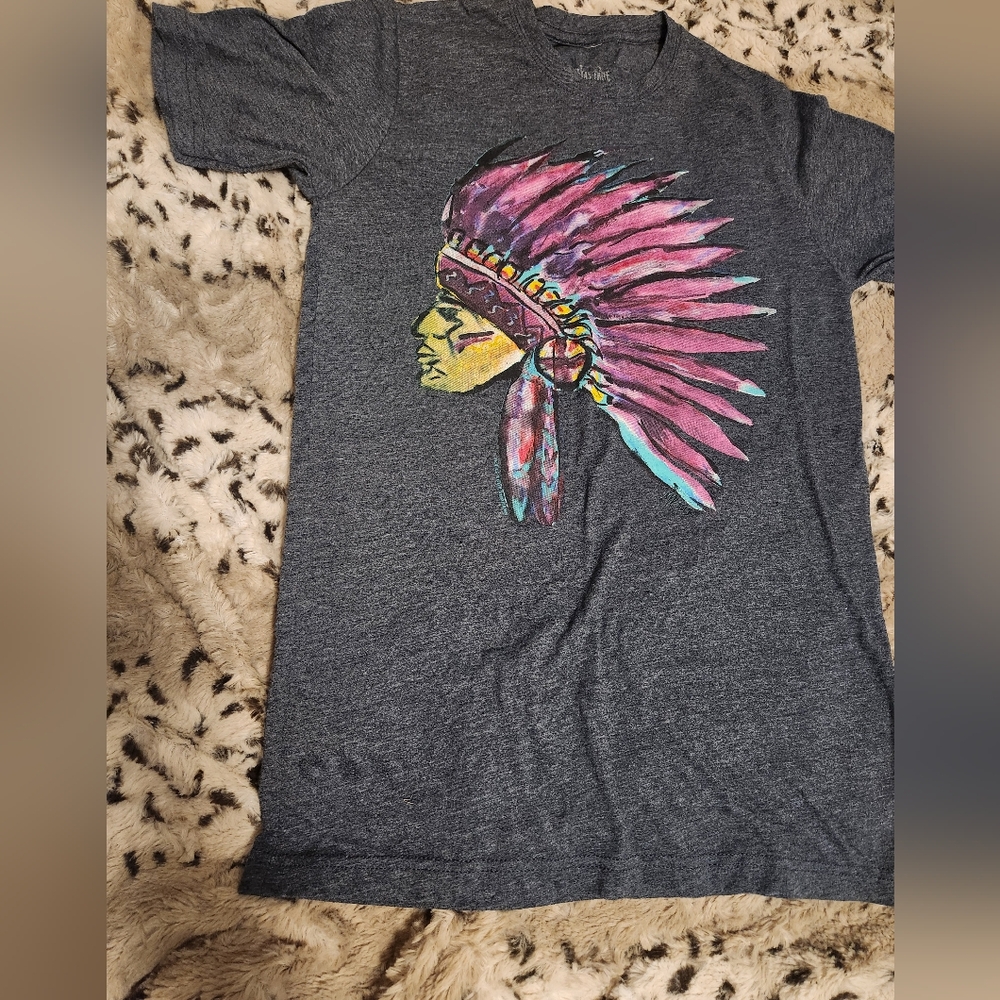 Gray T-Shirt with Native American Chief Design